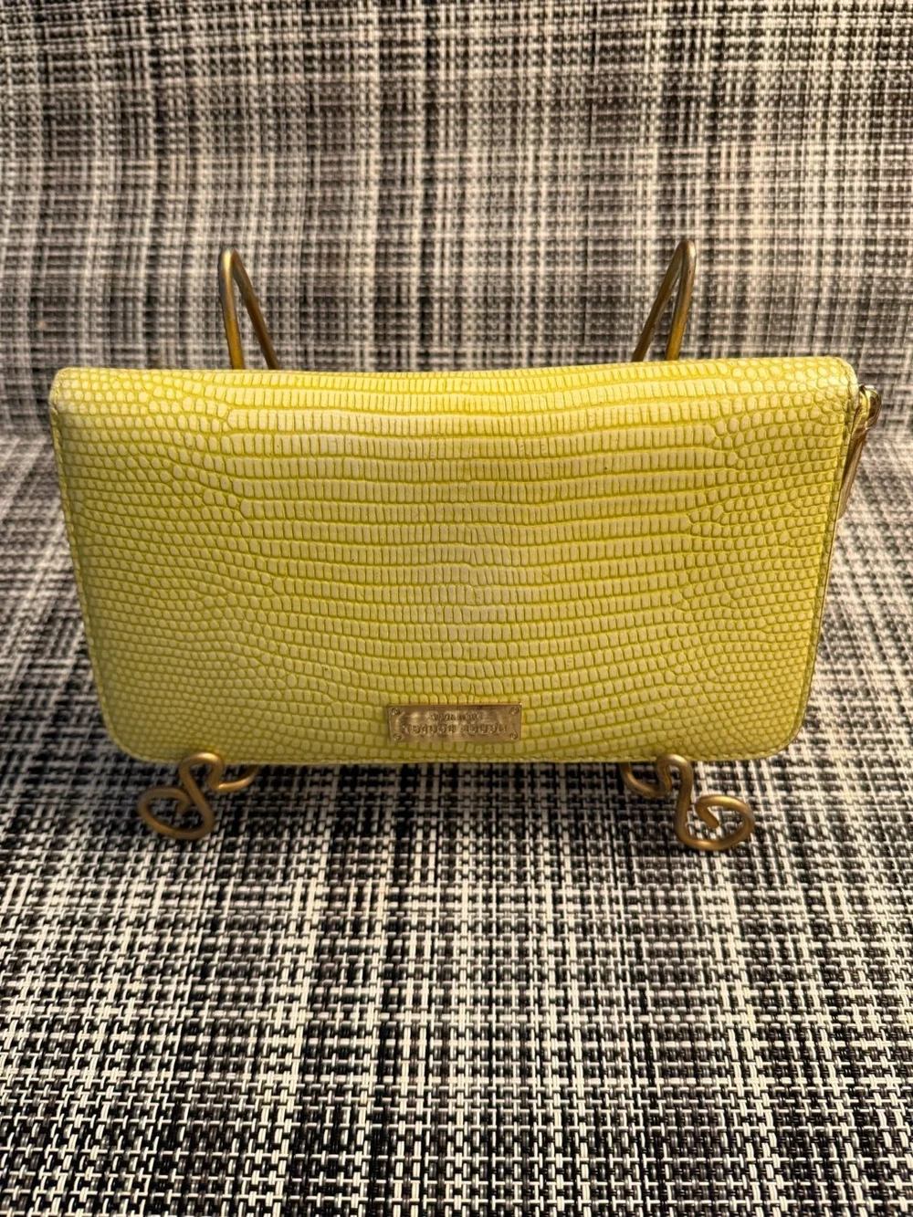 Henri Bendel Lime Lizard Embossed Calfskin Leather Zip Around Wallet